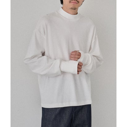 メゾンクラブ MAISON CLUB Smooth Comfort Mock Neck Tee with Thumbhole WILL （ホワイト）｜詳細画像