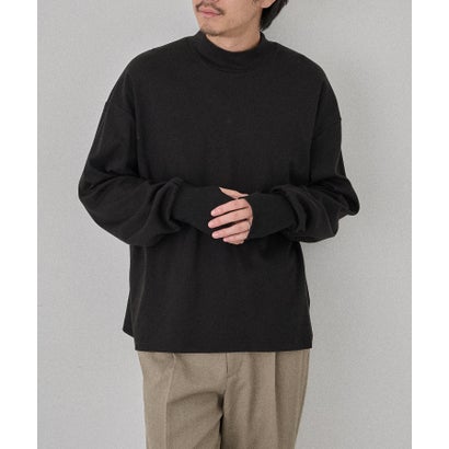 メゾンクラブ MAISON CLUB Smooth Comfort Mock Neck Tee with Thumbhole WILL （ブラック）｜詳細画像