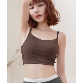 リブクロップド丈3wayストラップ《BRAmone Basic Natural》 （ブラウン）