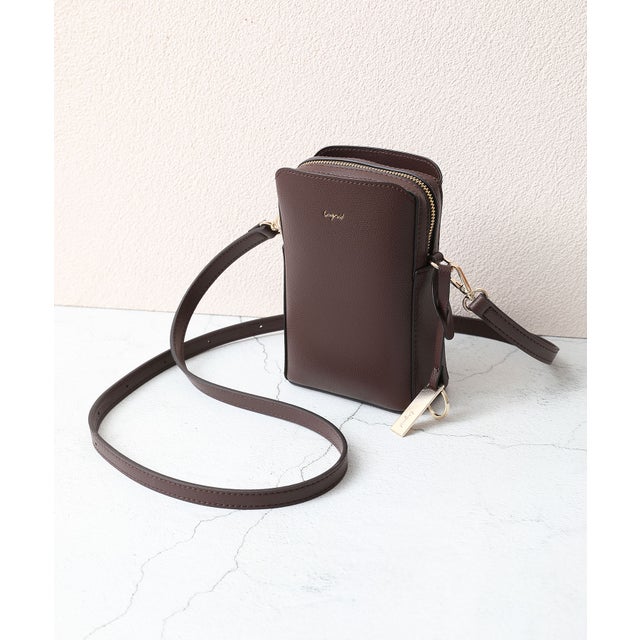 キーリングチャーム付き スマホ＆パスポート入れ 縦長ミニポシェット （DBRN）