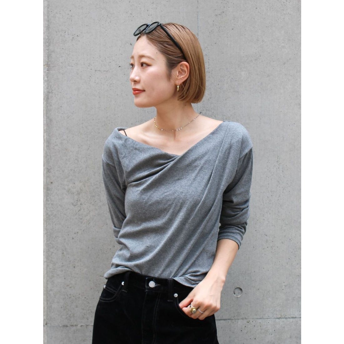 アングリッド Ungrid タックデザインオフショルロングスリーブTee 