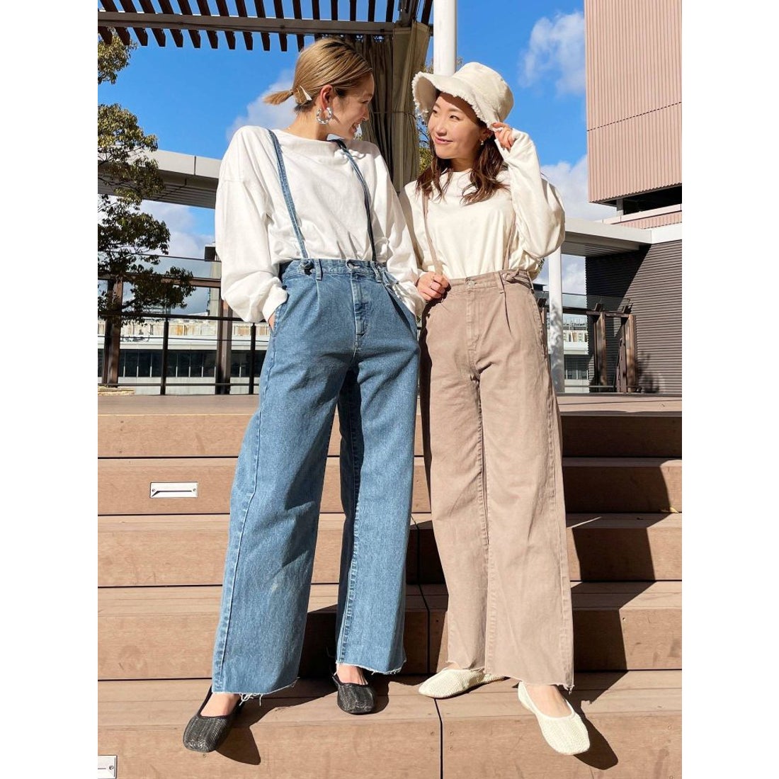 Ungrid ショルダーストラップカットオフデニム（モカ） -ファッション