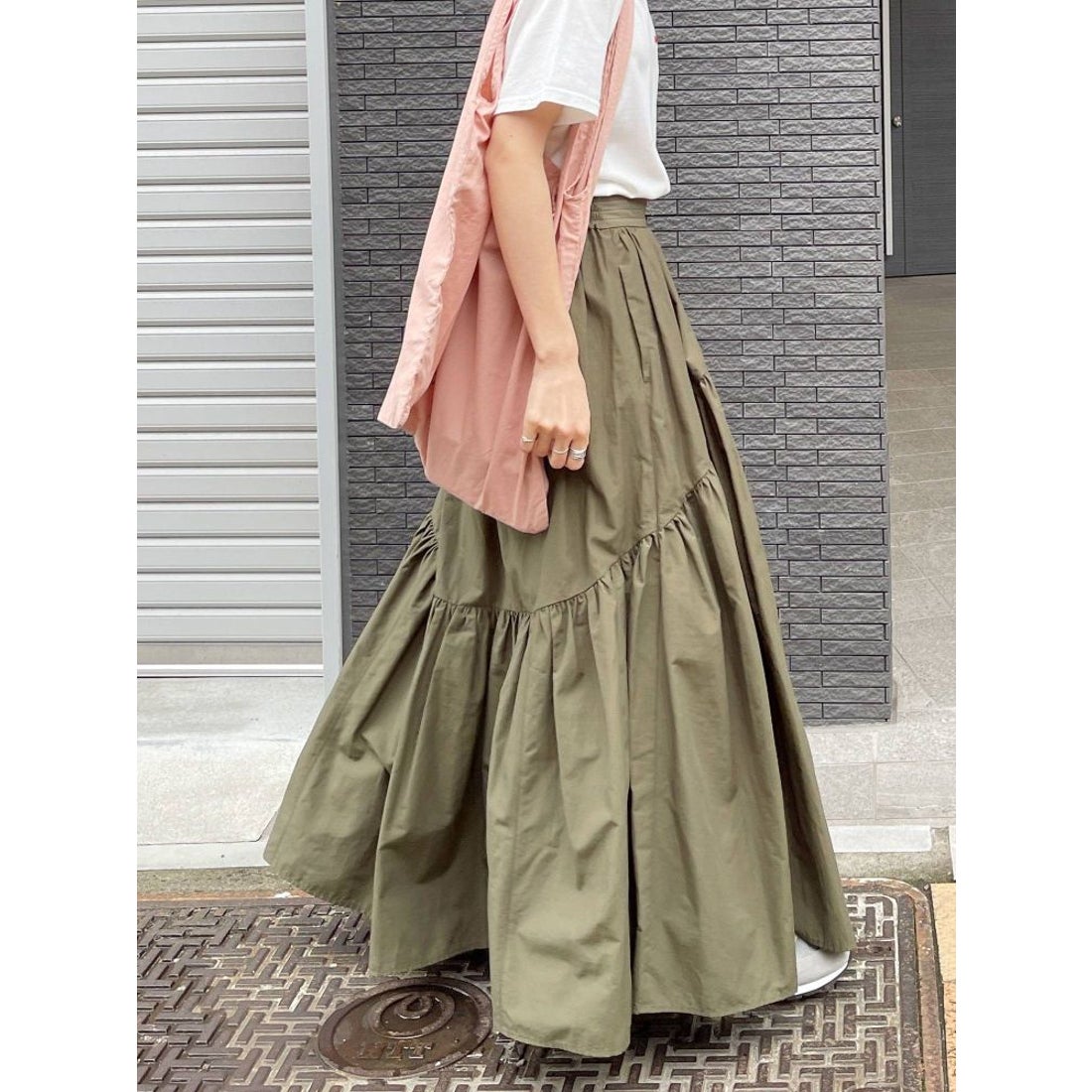 Ungrid ギャザーデザインスカート（カーキ） -ファッション通販