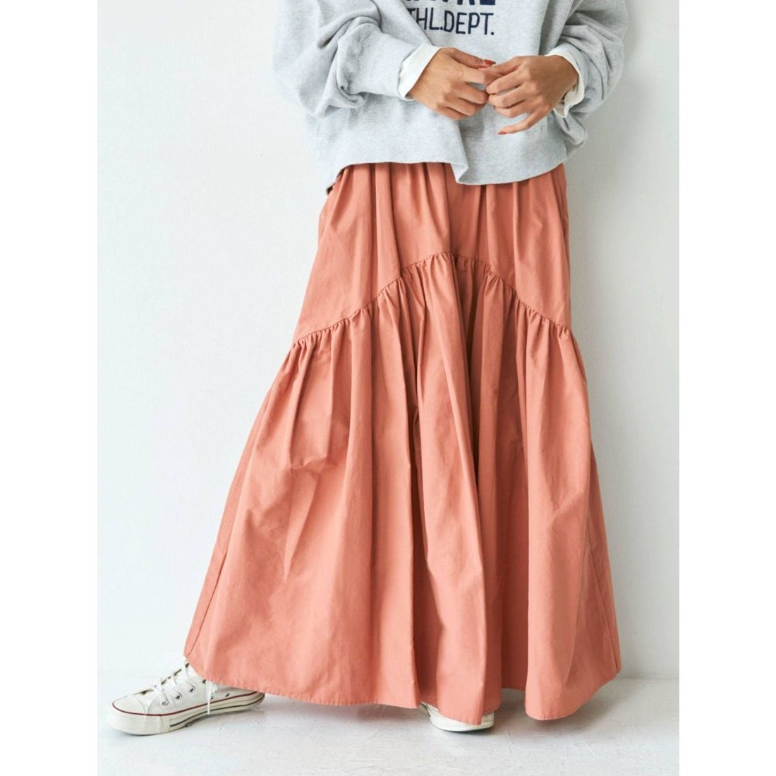 Ungrid ギャザーデザインスカート（オレンジ） -靴＆ファッション通販