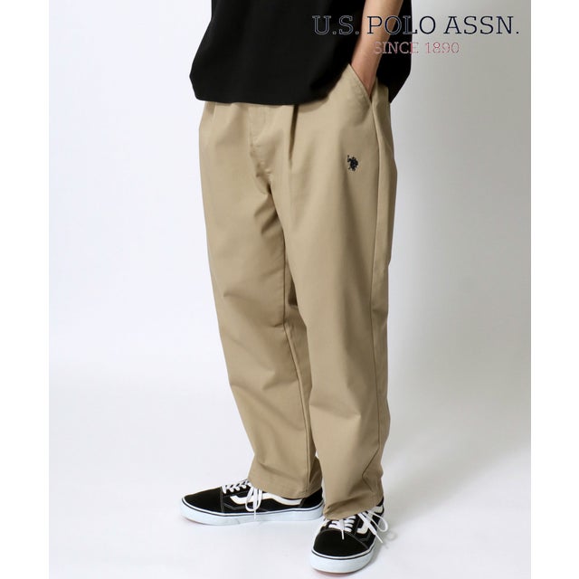 【U.S.POLO.ASSN./ユーエスポロアッスン】T/Cツイル デニム タックワイドパンツ/ルーズテーパードパンツ/イージーパンツ/レディース メンズ ジーンズ USPA
