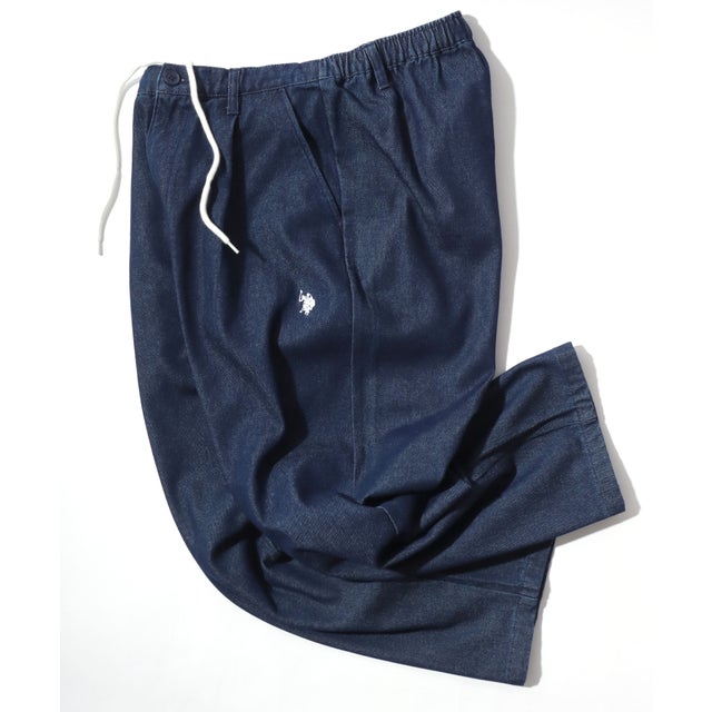 【U.S.POLO.ASSN./ユーエスポロアッスン】T/Cツイル デニム タックワイドパンツ/ルーズテーパードパンツ/イージーパンツ/レディース メンズ ジーンズ USPA