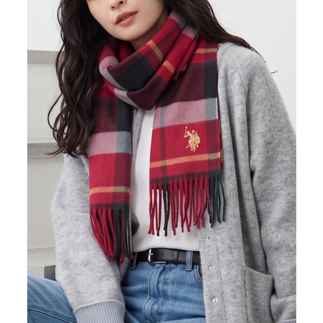 カシミヤタッチ チェックマフラー USPA-2019 （レッド）