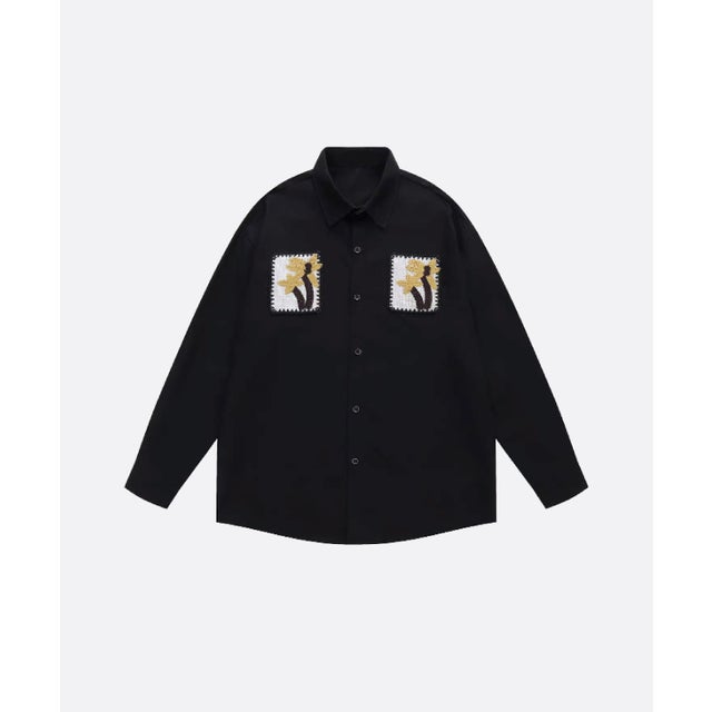 Floral Applique Shirt （Black）