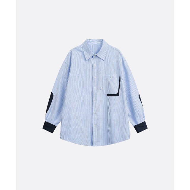 Color Patchwork Stripe Shirt （Blue）