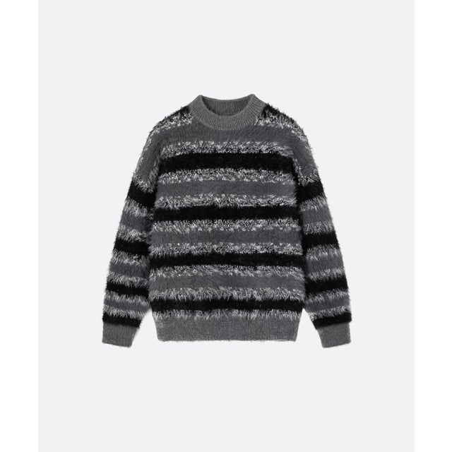 Mohair Contrast Stripe Sweater （Black）