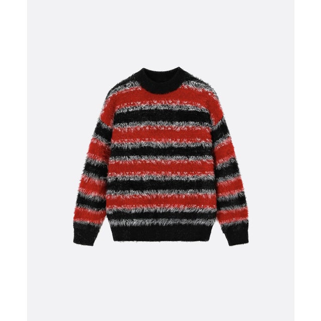 Mohair Contrast Stripe Sweater （Red）