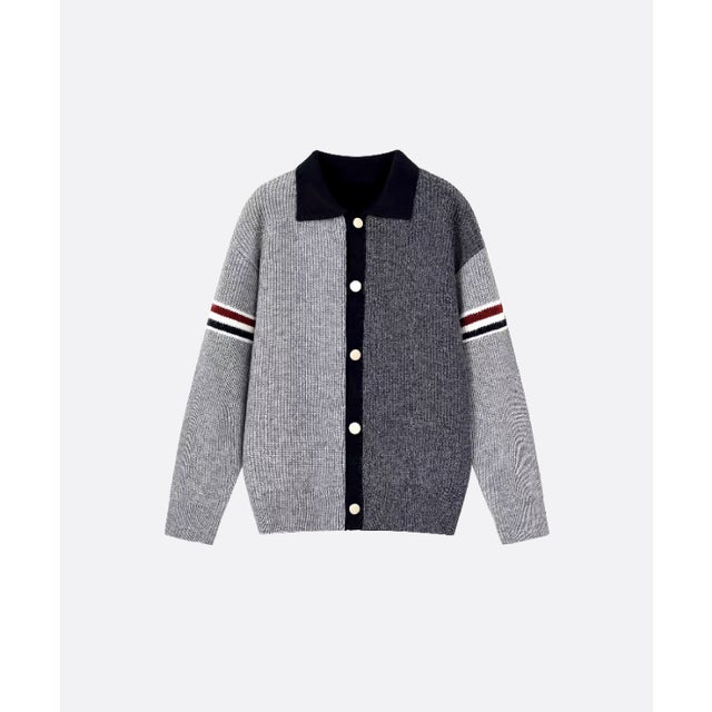 Contrast Color Lapel Cardigan （Black）