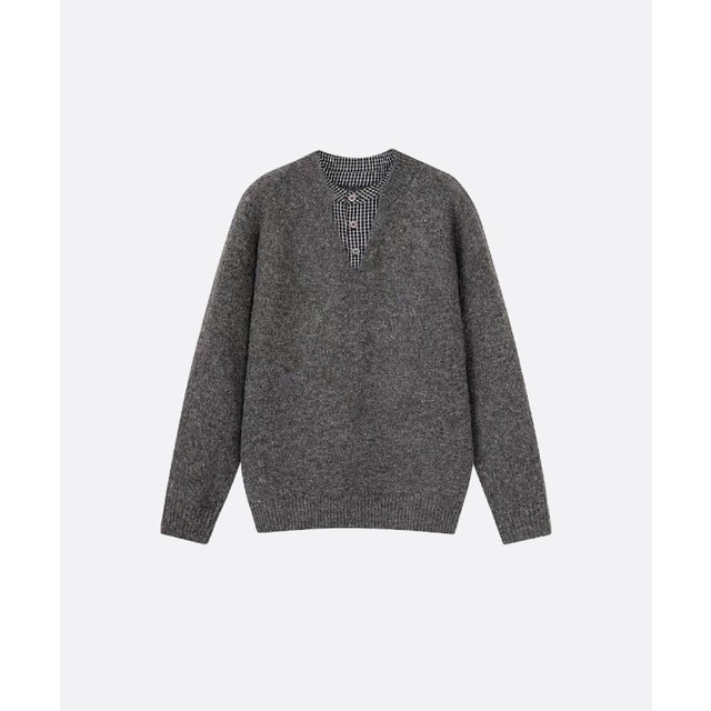 Fake Two Shirt Stitching Sweater （Gray）