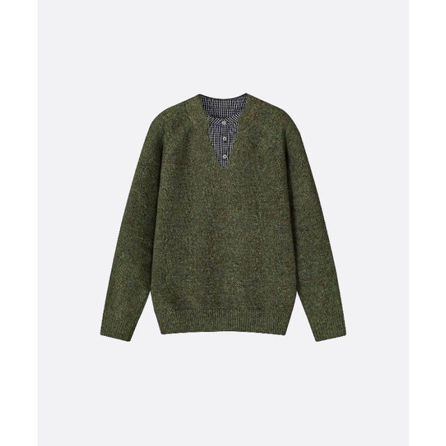 Fake Two Shirt Stitching Sweater （Green）