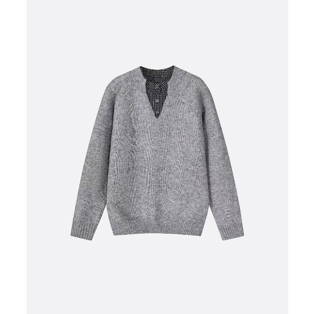 Fake Two Shirt Stitching Sweater （Light Gray）