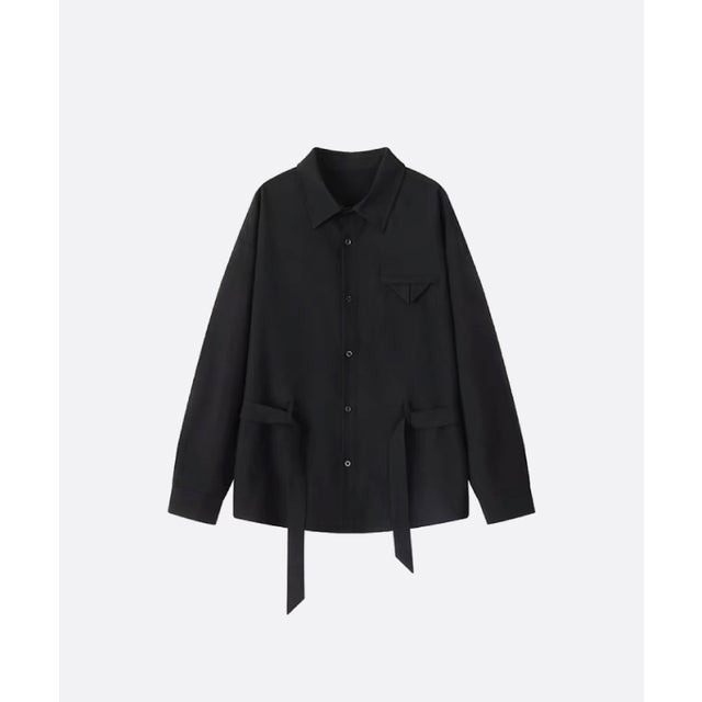 Belted Vertical Stripe Shirt （Black）