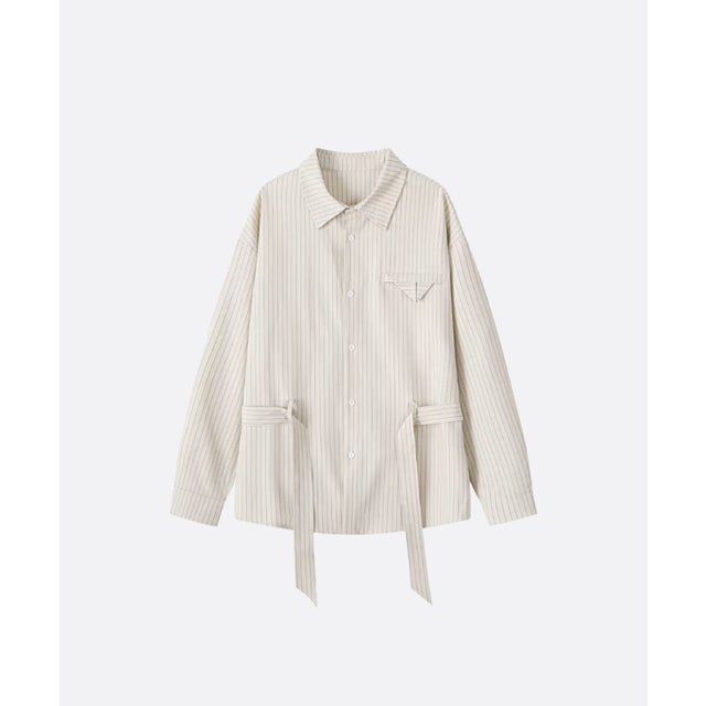 Belted Vertical Stripe Shirt （White）