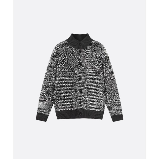 Speckled Popcorn Knit Stand Collar Cardigan （Gray）