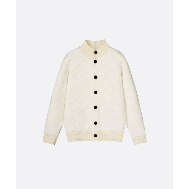 Speckled Popcorn Knit Stand Collar Cardigan （White）