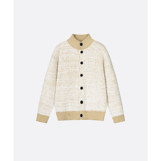 Speckled Popcorn Knit Stand Collar Cardigan （Apricot）