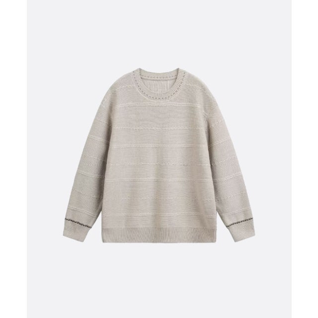 Round Collar Contrast Line Jeresy Sweater （Apricot）