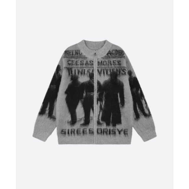 Fuzzy Mohair Figure Zip Cardigan （Gray）