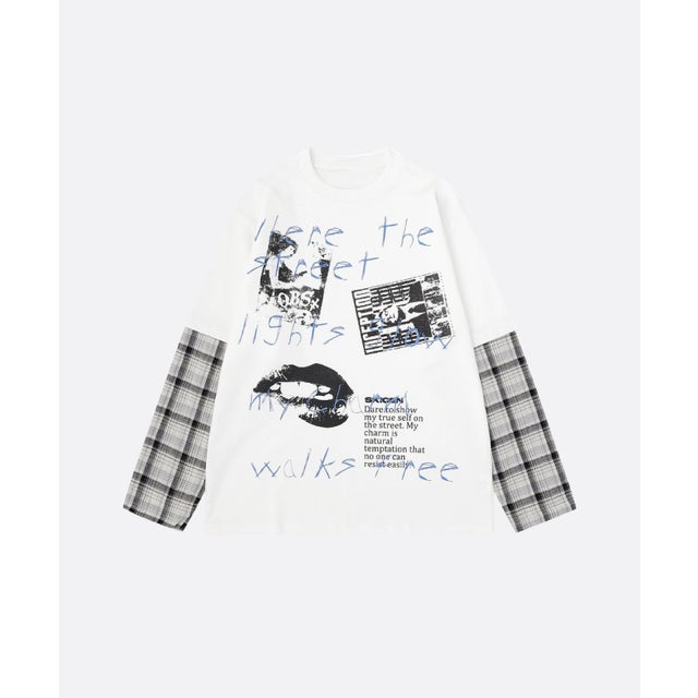 Street Style Fake Two Long Sleeve T （White）