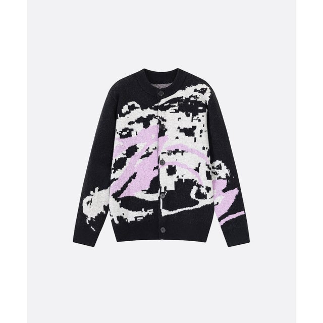 Artistic Graffiti Jacquard Cardigan （Black）