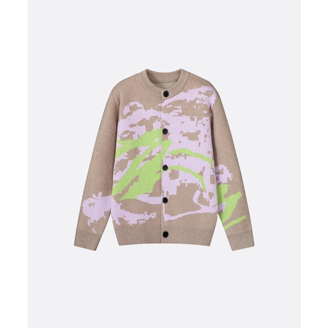Artistic Graffiti Jacquard Cardigan （Camel）