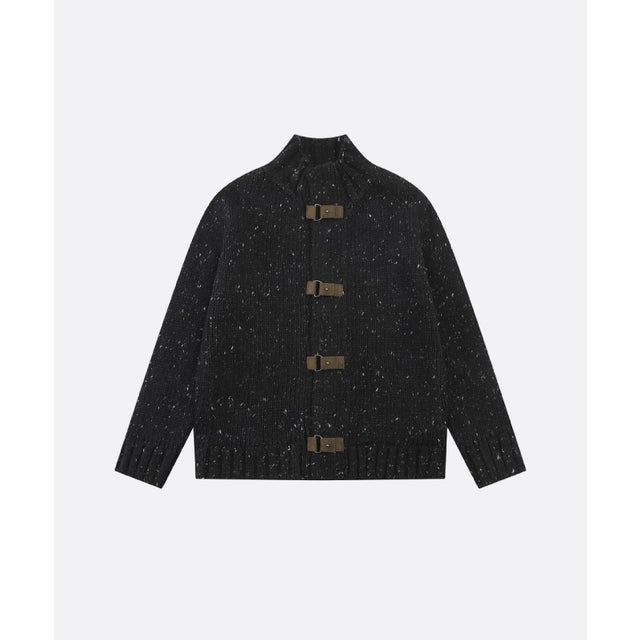 PU Buckle Flecked Cardigan （Gray）