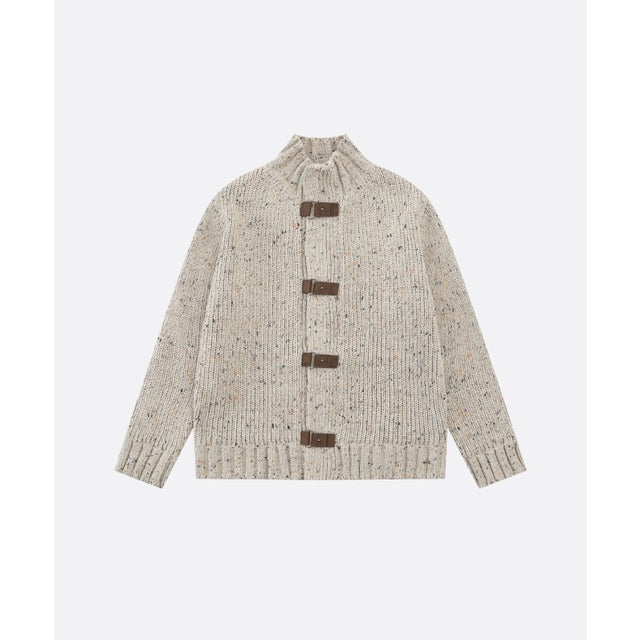 PU Buckle Flecked Cardigan （Beige）