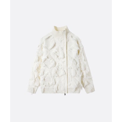 Asymmetry Fringe Block Cardigan （White）｜詳細画像
