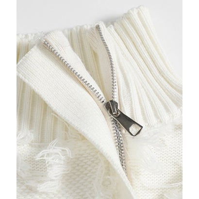 Asymmetry Fringe Block Cardigan （White）｜詳細画像