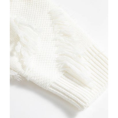 Asymmetry Fringe Block Cardigan （White）｜詳細画像