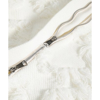 Asymmetry Fringe Block Cardigan （White）｜詳細画像