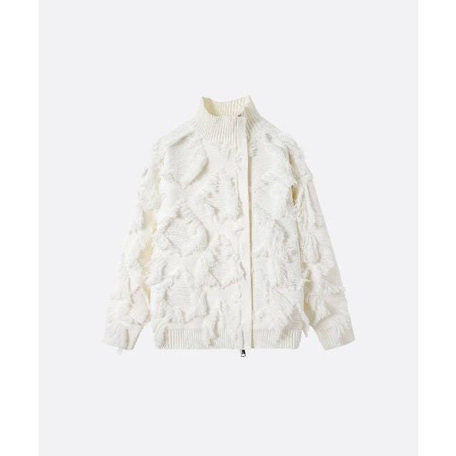 Asymmetry Fringe Block Cardigan （White）