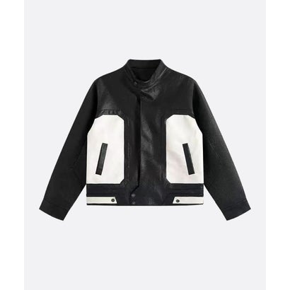 Contrast White Block PU Jacket （Black）｜詳細画像
