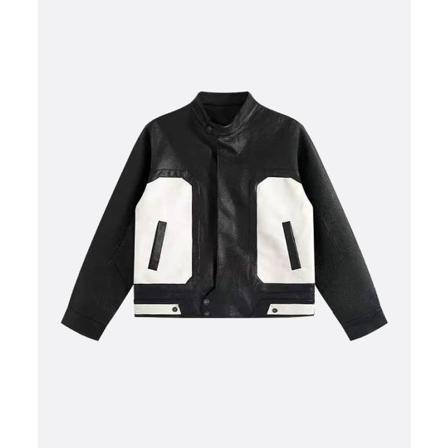 Contrast White Block PU Jacket （Black）