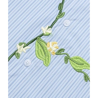 ユーム U：UME Floral Embroidery Stripe Long Sleeve Shirt （Blue）｜詳細画像