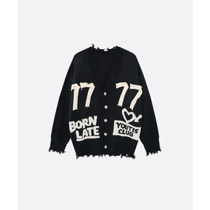 Frayed Edge Graphic Knit Cardigan （Black）｜詳細画像
