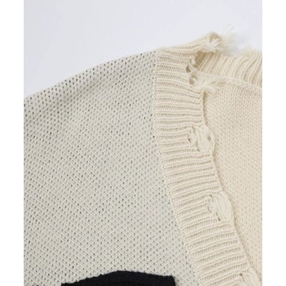 Frayed Edge Graphic Knit Cardigan （Black）｜詳細画像