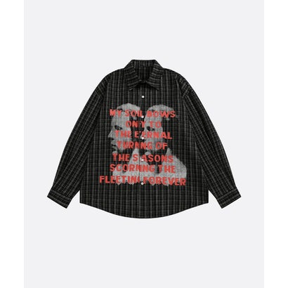ユーム U：UME Plaid Letter Portrait Statement Shirt （Black）｜詳細画像