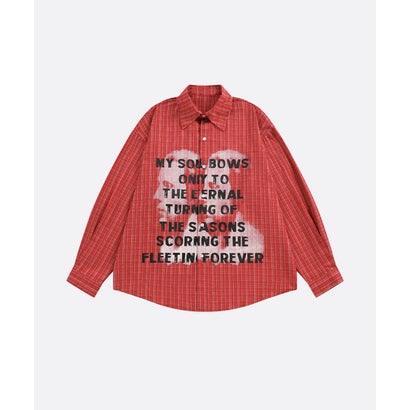 ユーム U：UME Plaid Letter Portrait Statement Shirt （Red）｜詳細画像