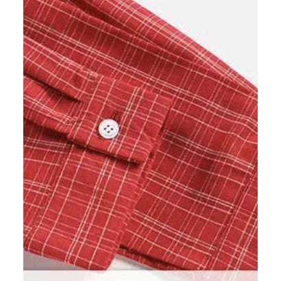 ユーム U：UME Plaid Letter Portrait Statement Shirt （Red）｜詳細画像