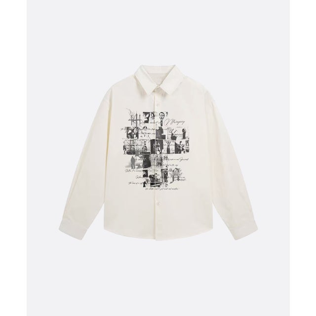 Vintage Collage Print Long Sleeve Shirt （White）