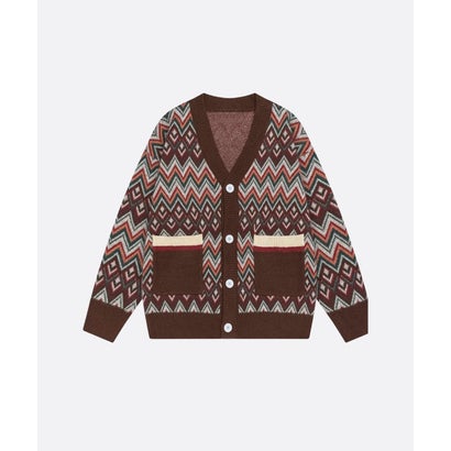 Vintage Chevron Jacquard Cardigan （Brown）｜詳細画像