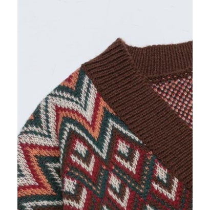 Vintage Chevron Jacquard Cardigan （Brown）｜詳細画像