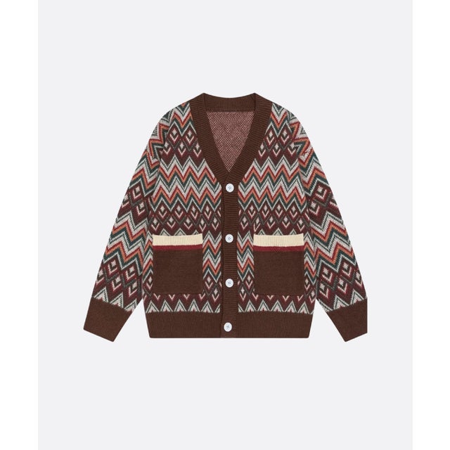 Vintage Chevron Jacquard Cardigan （Brown）