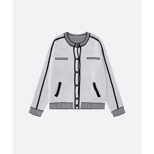 Sketch Outline Contrast Trim Cardigan （White）