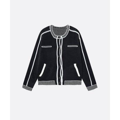 Sketch Outline Contrast Trim Cardigan （Black）｜詳細画像